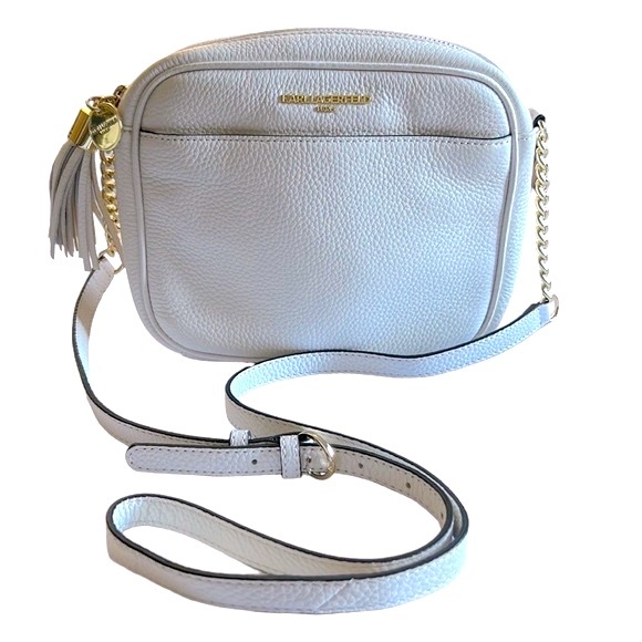 Karl Lagerfeld Handbags - Karl Lagerfeld Ivory Leather Crossbody Bag with Chain and Leather Strap NWOT